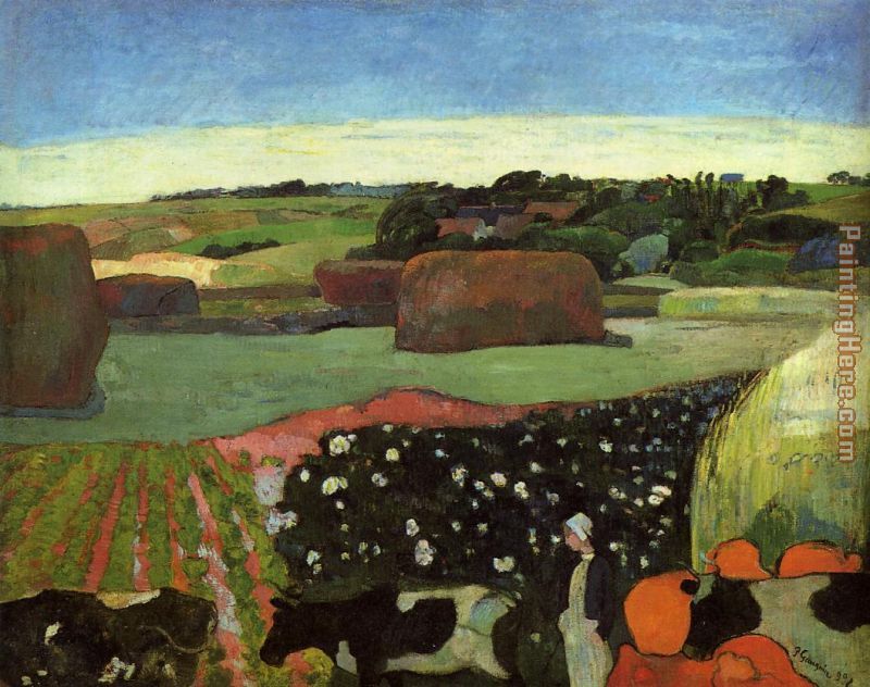 Haystacks in Britanny painting - Paul Gauguin Haystacks in Britanny art painting